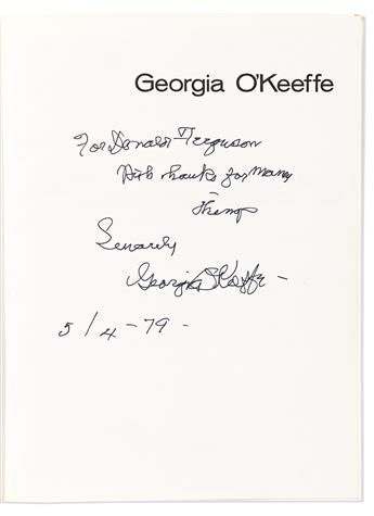OKEEFFE, GEORGIA. Two items, to her travel agent Donald L. Ferguson: Georgia OKeeffe. Signed and Inscribed * Typed Letter Signed.